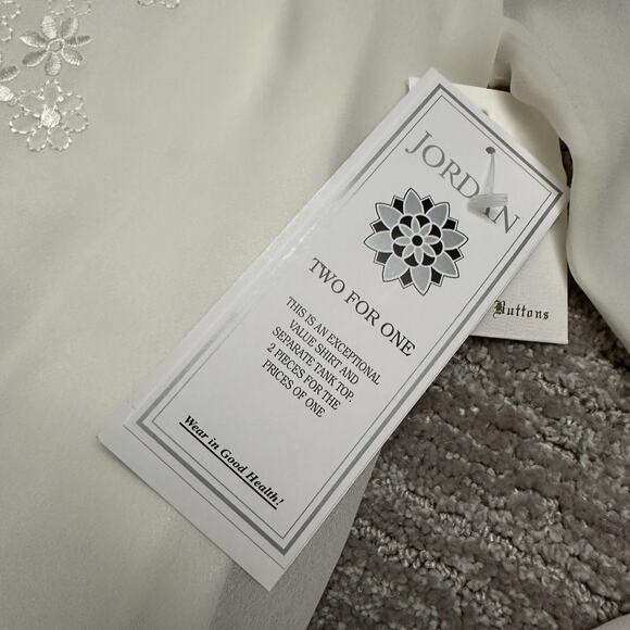 VTG Jordan Shirt Womens M Sheer Embroidered Floral Button Blouse Secretary 90s - Picture 9 of 16